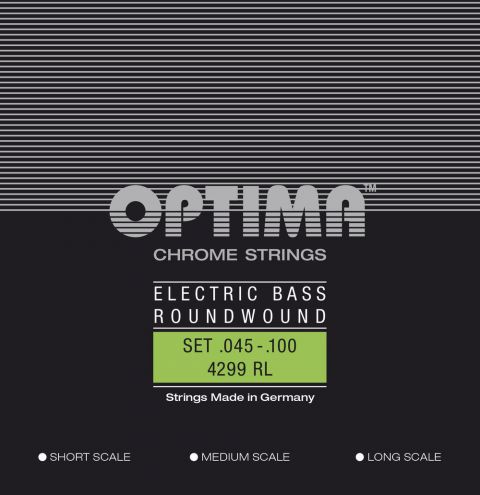 Optima struny pro E-bas Chrome Strings. Round Wound Medium Scale