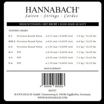Struny pro klasickou kytaru série 850 Medium tension PSP E1 8501MT