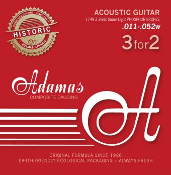 Adamas struny pro akustickou kytaru Adamas Phosphor Bronze Historic Reissue 3-tá sada Ex-Light .010 1717-3